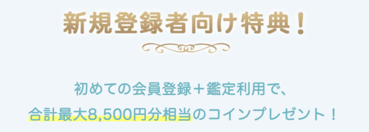 新規会員登録で最大8,500コインがプレゼントされる